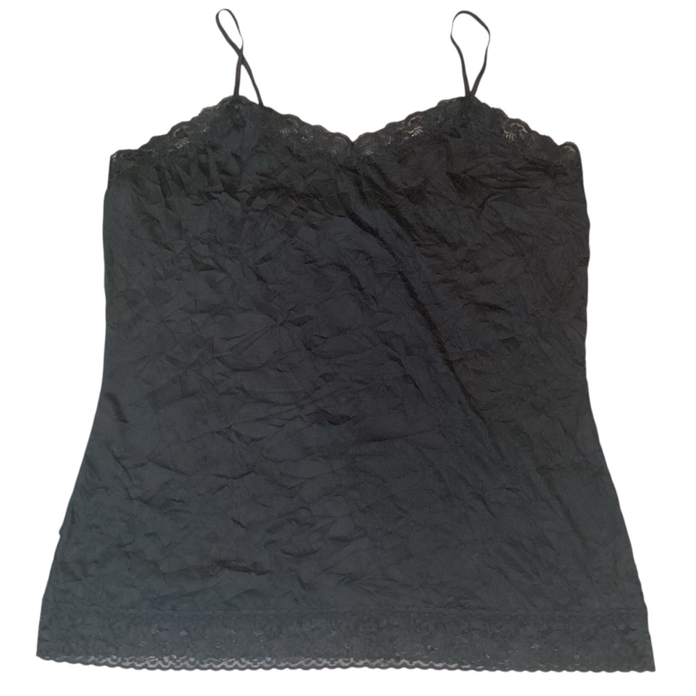 Coldwater Creek Black Wrinkled Look Lace Trim Camisole Top, Size XL